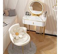 Moderna mesa de tocador con espejo iluminado, escritorio de maquillaje compacto para dormitorio pequeño, luces LED ajustables para una iluminación perfecta