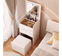 Moderna mesa de tocador con espejo iluminado LED y cajón de almacenamiento para maquillaje, 3 opciones de iluminación de color, diseño compacto (blanco, 48 cm)