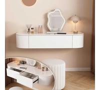 Moderna mesa flotante de maquillaje con cajones, elegante escritorio esquinero, mesita de noche que ahorra espacio para dormitorio, diseño familiar, estación de maquillaje simple y elegante.