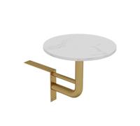 Moderna mesa redonda de bar montada en la pared con base de hierro superior de madera blanca para pub y cafetería (dorada, 35 x 40 cm)