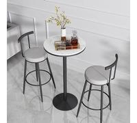 Moderna mesa redonda para pub, elegante mesa de bistró de mármol con patas negras, perfecta para cócteles, rincón de desayuno o mesa auxiliar, muebles de bar versátiles