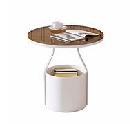 Moderna Mesas auxiliares for interiores y exteriores con cesta de almacenamiento, pequeña mesa auxiliar redonda con tablero de vidrio templado y marco de metal, for patio, balcón, jardín, mesita de no