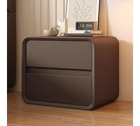 Moderna mesita de noche con 2 cajones, madera maciza y piel de microfibra, elegante mesa de dormitorio, acabado marrón, 50 cm, perfecta para almacenamiento y decoración