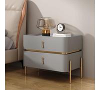Moderna mesita de noche con 2 cajones, mesita de noche de madera maciza para espacios pequeños, elegante mesa auxiliar con patas de metal, ideal para organización de dormitorio y soluciones de