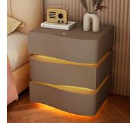 Moderna mesita de noche con cajón y luz LED, mesita de noche de madera maciza para espacios pequeños, diseño de pie, mesa auxiliar funcional