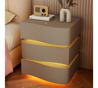 Moderna mesita de noche con cajón y luz LED, mesita de noche de madera maciza para espacios pequeños, diseño de pie, mesa auxiliar funcional