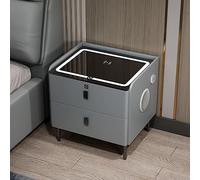 Moderna mesita de noche con estación de carga inalámbrica, luz LED, bloqueo de huellas dactilares, altavoz Bluetooth, mesa auxiliar pequeña con 2 cajones de almacenamiento para dormitorio y sala de