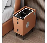 Moderna mesita de noche de 2 cajones con carga inalámbrica, bloqueo de huellas dactilares y audio, mesita de noche inteligente con luces LED de 3 colores