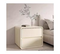 Moderna Mesita de noche de madera con dos cajones sin asas, mesita de noche de cuero de microfibra, mueble de noche blanco/gris/curry/naranja, gran espacio de almacenamiento Dormitorio(Cream,Medio)