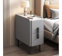 Moderna mesita de noche de madera gris con 2 cajones, elegante armario de almacenamiento para dormitorio, sala de estar y pasillo, patas cónicas de 35 x 40 x 50 cm