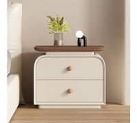 Moderna mesita de noche de madera gris con 2 cajones, mesita de noche simple de cuero para dormitorio, sala de estar, armario, oficina, solución de almacenamiento de madera maciza (50 x 40 x 50 cm)