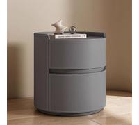 Moderna mesita de noche de madera maciza con 2 cajones, acabado de cuero gris, elegante mueble de dormitorio, mesa auxiliar redonda de 17.7 pulgadas para decoración contemporánea del hogar