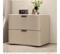 Moderna mesita de noche de madera maciza con 2 cajones y piel de microfibra compacta para espacios pequeños, elegante acabado caqui, 40 cm, piel de dormitorio
