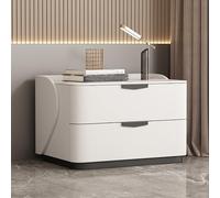 Moderna mesita de noche de madera maciza con cajones de almacenamiento dobles y encimera de pizarra, ideal para dormitorio o sala de estar, estilo nórdico italiano