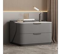 Moderna mesita de noche de madera maciza con cajones de almacenamiento dobles y encimera de pizarra, ideal para dormitorio o sala de estar, estilo nórdico italiano