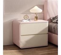 Moderna mesita de noche de madera maciza con cubierta de piel de microfibra, color crema, instalación sin color, diseño simple para dormitorio y estilo de hogar (lado izquierdo rosa-blanco)