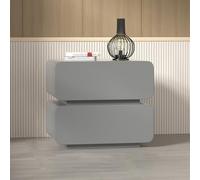 Moderna mesita de noche de madera maciza con tira de luces LED duales, lujosa mesa auxiliar de dormitorio con 2 cajones, elegante acabado gris, ideal para sala de estar y dormitorio (30 x 40 x 50 cm)