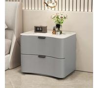 Moderna mesita de noche de madera maciza gris, mesita de noche de 2 cajones con cuero de microfibra, diseño compacto para espacios pequeños, muebles de dormitorio elegantes (40 cm)