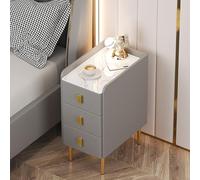 Moderna mesita de noche delgada con 3 cajones, piel sintética y marco de madera maciza, parte superior de piedra, patas y asas de metal, mesita de noche estrecha para almacenamiento de dormitorio (20