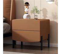 Moderna mesita de noche envuelta en cuero, para el hogar, ideal para sala de estar, con 2 cajones, marco de madera maciza, diseño de arco de media luna, almacenamiento elevado