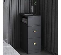 Moderna mesita de noche gris con 2 cajones y almacenamiento lateral abierto, 30 cm de ancho, ideal para espacios pequeños, elegante piel de dormitorio, 25 x 40 x 65 cm, diseño que ahorra espacio