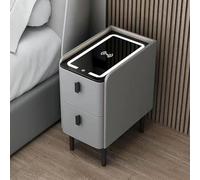Moderna mesita de noche inteligente LED con Bluetooth multifuncional de madera con 2 cajones, diseño simple para muebles de dormitorio, tamaño compacto de 35 cm.