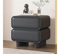 Moderna mesita de noche minimalista con doble cajón, mesita de noche de madera maciza con lujosa piel sintética, elegante armario de almacenamiento para dormitorio y sala de estar (caqui, 35 x 37 x 49