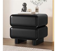 Moderna mesita de noche minimalista con doble cajón, mesita de noche de madera maciza con lujosa piel sintética, elegante armario de almacenamiento para dormitorio y sala de estar (35 x 37 x 49 cm