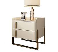 Moderna mesita de noche minimalista de cuero, mesita de noche de madera maciza con patas de acero inoxidable para una decoración elegante y duradera del hogar