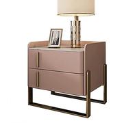 Moderna mesita de noche minimalista de cuero, mesita de noche de madera maciza con patas de acero inoxidable para una decoración elegante y duradera del hogar
