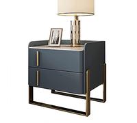 Moderna mesita de noche minimalista de cuero, mesita de noche de madera maciza con patas de acero inoxidable para una decoración elegante y duradera del hogar