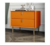 Moderna Mesita de noche moderna de piel sintética, mesita de noche con 2 cajones de almacenamiento, marco de madera lateral, patas de mesa de metal for muebles de dormitorio y sala de estar (naranja)