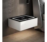 Moderna mesita de noche montada en la pared con carga inalámbrica y luz LED, mesita de noche con cajón de madera maciza (blanco, 18.9 x 15.7 x 7.5 pulgadas), elegante solución de almacenamiento para