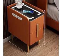 Moderna mesita de noche negra con estación de carga inalámbrica y luces LED, 2 cajones, mesita de noche para dormitorio y sala de estar, muebles duraderos y elegantes para una fácil organización y