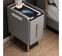 Moderna mesita de noche negra con estación de carga inalámbrica y luces LED, mesa auxiliar de 2 cajones para dormitorio y sala de estar, elegante mesa auxiliar para una carga cómoda