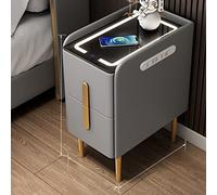 Moderna mesita de noche negra con luces LED y estación de carga inalámbrica, elegante mesa auxiliar con 2 cajones para dormitorio y sala de estar, mesa auxiliar perfecta para una carga cómoda (color