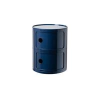 Moderna mesita de noche nórdica con cajones y puerta corredera, mesa de noche redonda para dormitorio, unidad de almacenamiento de 2 niveles, plástico azul, diseño funcional y elegante