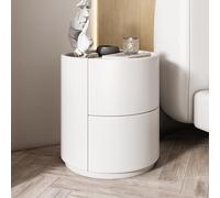 Moderna mesita de noche redonda blanca minimalista de madera maciza con cajones dobles para dormitorios pequeños, mesita de noche de madera blanca pura