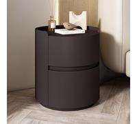 Moderna mesita de noche redonda con 2 cajones de madera maciza, mesa auxiliar minimalista para dormitorio o sala de estar, no requiere montaje, café oscuro, 17.7 pulgadas