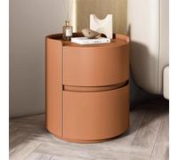 Moderna mesita de noche redonda con 2 cajones, tapizada de piel sintética, no requiere montaje, elegante mueble de dormitorio para decoración del hogar