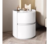Moderna mesita de noche redonda con 2 cajones, tapizada de piel sintética, no requiere montaje, elegante mueble de dormitorio para decoración del hogar