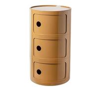 Moderna mesita de noche redonda con cajón de almacenamiento y puerta corredera para dormitorio, sala de estar o baño, elegante mesa de plástico (3 cajones amarillos)