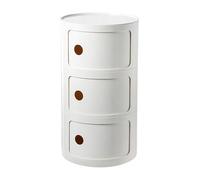 Moderna mesita de noche redonda con contenedor de almacenamiento para dormitorio, sala de estar o baño, mesa de cajón beige con puerta corrediza y organizador de plástico para un almacenamiento