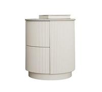 Moderna Mesita de noche redonda con diseño de rayas verticales elegante con mesita de noche moderna de 2 cajones, mesitas de noche de madera for dormitorio, mesa auxiliar for sala de estar, blanco, 17