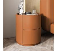 Moderna mesita de noche redonda de madera maciza con cajones dobles para dormitorio, elegante mesita de noche (44 x 44 x 60 cm), solución de almacenamiento perfecta para decoración del hogar