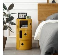 Moderna mesita de noche redonda nórdica con pecho extraíble, mesa auxiliar de plástico con puerta corredera para dormitorio, baño, oficina, elegante y práctica caja de almacenamiento