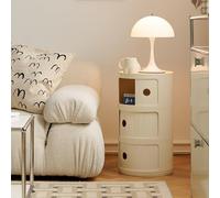 Moderna mesita de noche redonda nórdica con pecho extraíble y puerta corredera, mesa auxiliar de plástico para dormitorio, baño, oficina, elegante caja de almacenamiento