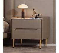 Moderna mesita de noche retro con asa oculta y 2 cajones, cómoda de madera para dormitorio, muebles elegantes para sala de estar, dormitorio, pasillo, color caqui
