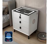 Moderna mesita de noche USB con bloqueo de huellas dactilares, luces LED, carga inalámbrica y altavoz, armario de noche de madera maciza para dormitorio inteligente (blanco, 50 cm)