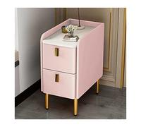 Moderna Mesitas de noche estrechas de color rosa, mesita de noche única de piel sintética con 2 cajones y patas de acero inoxidable, mesa auxiliar de madera, muebles de almacenamiento for dormitorio f